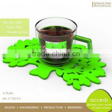 Colorful Silicone Handle and Cap Available Glass 300ml Coffee Mug photo-6