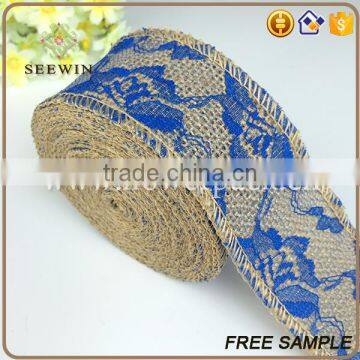 Royal Blue Chevron Burlap Ribbon for Wrapping