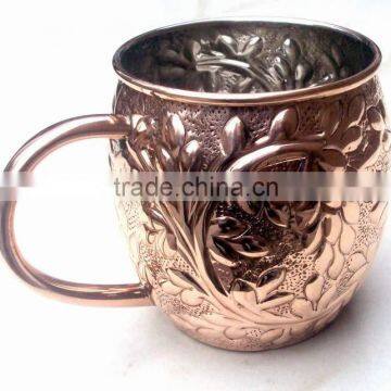 100% COPPER EMBOSSED BARREL SHAPE MOSCOW MULE MUG NICKEL LINED photo-3