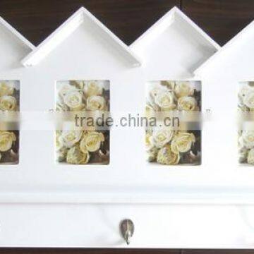 White Color Wooden Wall Shelf With Hooks