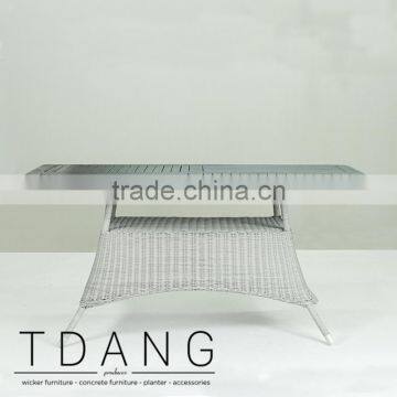 Pasadena Outdoor Grey Wicker Dining Table with Wooden Top