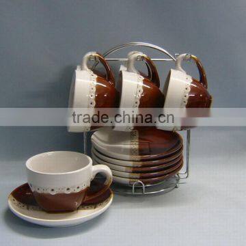 Customized set of 6 double glazed coffee mug sets with stand