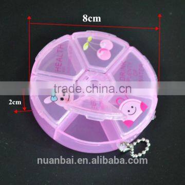 6 Compartments Round Mini Cartoon Pill Box Organizer Medicine Holder Storage photo-2