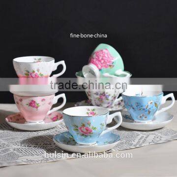 Elegant flora design bone china coffee cup with saucer