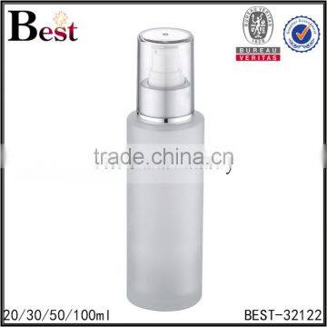 China Hot Products Cosmetic Lotion Frosted Glass Bottle 100ml Matte Silver Aluminum Pump Wholesale photo-3