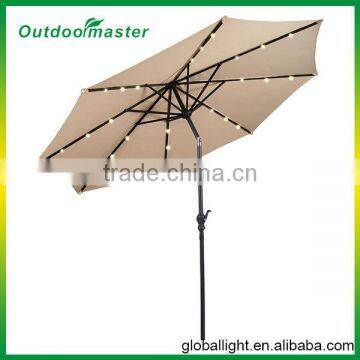 10FT Patio Beige Steel Tilt Market LED Solar Umbrella with Crank