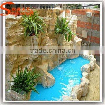 Factory customized artificial fiverglass decor rock waterfall fountain