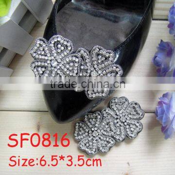 SF0816 Fashion rhinestone double flower removable shoe clips with chain edge