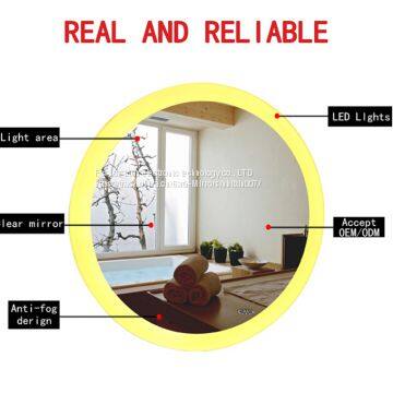 Round LED illuminated bathroom mirror , mirror LED lamp with mirror defogger