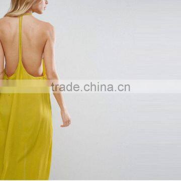 2017 Summer High Neckline Front Split Sexy Long Yellow Dresses For Women HSd9018 photo-4