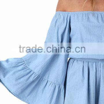 Bell Sleeve Easy Fit Chambray Romper Summer Beach Playsuit photo-3