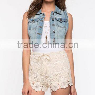 Best Selling Ladies Elegant White Crochet Polyester Shorts photo-2