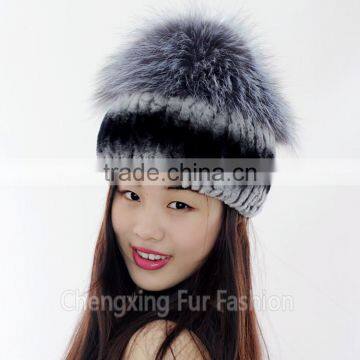 CX-C-244E Rex Rabbit Fur Knitted Cap And Hat Black Frost photo-5