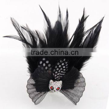 Tiny Panda Feather Corsage Clip Fascinator Brooch Black Lace Net Hair Decoration Hairpin