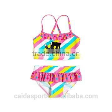 Colorful linear design summer girl swimwears