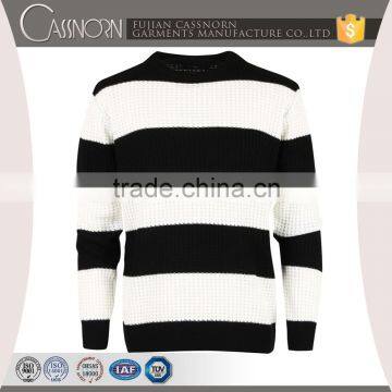 Open Weave Ribbed Cuffs and Hem Slim Fit Two Tone Striped Pattern Sweater photo-3