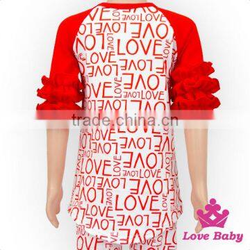Hot Sale Children Spring Clothes Long Sleeve Love Printed Stringy Selvedge Ruffle Plain Red Design Baby Tops photo-3