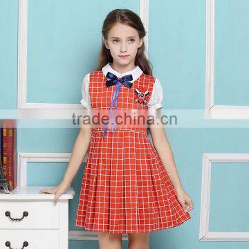 Latest Design Navy Blue Nice Girl Plaid Dress Elementary Quality School Uniform photo-5