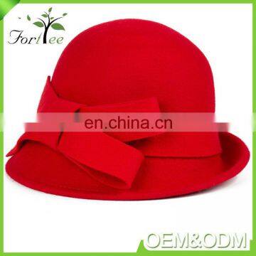 Promotion Fashion Korea Style Khaki Bowknot Felt Winter Women Fascinator Wide Brim Hat photo-2