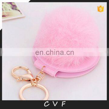 High quality lovely rabbit fur pompom mirror fur ball accessory for lady