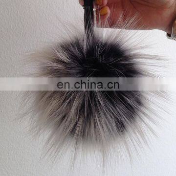 Custom size color solid color fluffy raccoon fur pompom keychain charm