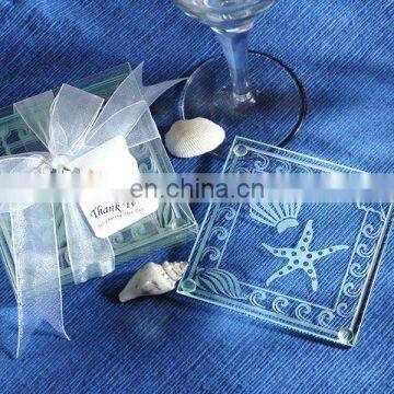 Shell and Starfish Glass Coasters for Wedding Gift Favor