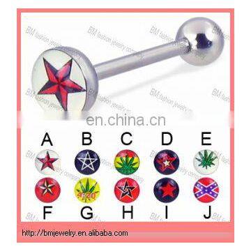 Pentagram charming logo stainless steel tongue ring sexy wholesale barbell piercing jewelry