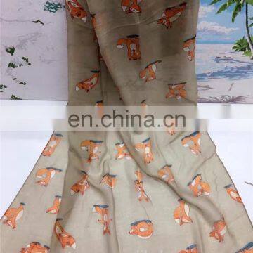 Animal Printed Hijab Shawls Cute Fox Pattern Pashmina Ladies Fashion Chiffon Scarves photo-5