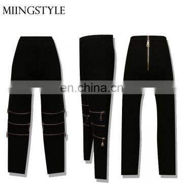 Newest design fashion multi zipper women slim cut casual plus size bandage pants