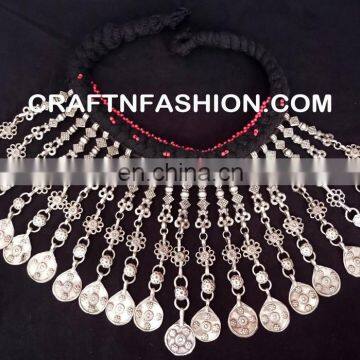 Tribal Vintage Afghan Kuchi Tribal Coil Choker, Brass Choker, Tribal Fusion Necklace Set -Vintage Coin Choker Necklace photo-2