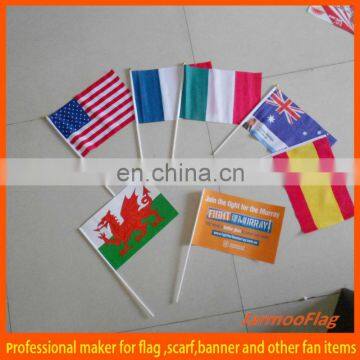 PE national handheld flag with plastic pole