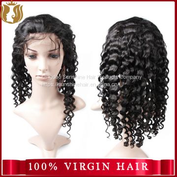 Wholesale Natural Color Brazilian Virgin 100% Human Hair Deep Wave Full Lace Wig