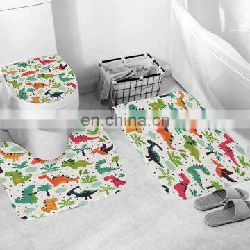 I@home Wholesale Kids Bathroom Cartoon Dinosaurs Printed Shower Curtain Sets With Rugs 4 Pieces