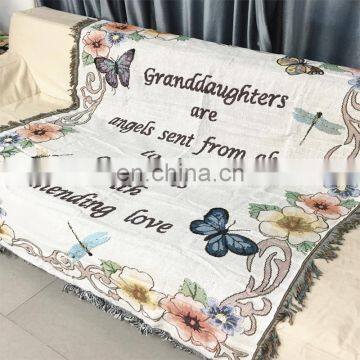 RAWHOUSE woven throw tapestry wall hanging sofa cover blanket with fringe jacquard woven blankets