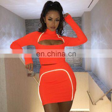 New Trendy Women's Reflective Ribbon Skirt Suit New Front Hollow Sexy Two-piece Suit Set photo-2