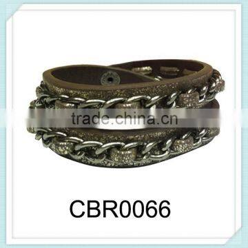 New product double wrap PU bracelet hip hop press fancy leather chain brecelet,stamping gold bracelet