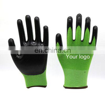 Nitrile Bamboo Custom Lady Work Pu Black Safety Women Wholesale Coated Polyester Shell With Grip Garden Gloves