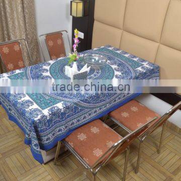 Indian Cotton Table Cloth Blue-White Floral Mandala Printed Dinning Table Cloth Vintage Wall Hanging Throw Bed Sheet Cover TC54