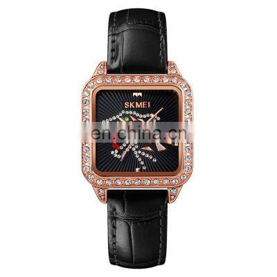 Luxury Brand SKMEI 1768 Leather Quartz Watch Ladies Dress Diamond Wristwatch Casual Women Bracelet Watch photo-2