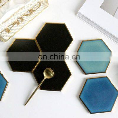 Coasters Unique Beer Coffee Bar Tea Round Hexagon Custom Gold Set Holders Luxury Gold Ceramic Agate Coasters Cup Mat For Drink