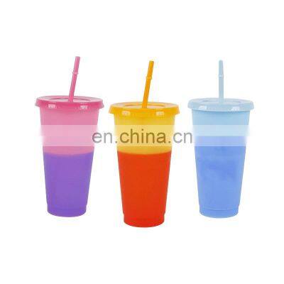 Reusable Plastic Color Changing Tumbler Cups Christmas Magic Bulk Plastic Mugs With Straw