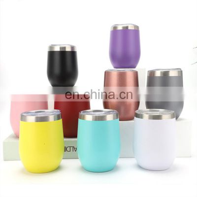 Wholesale 12OZ Stainless Steel Stemless Wine Tumbler Gift Set Double Wall Insulated Vacuum Travel Mug Wine Tumbler Cups with Lid