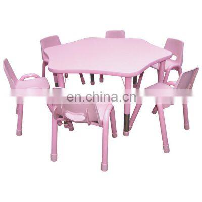 JQ Kindergarten Children School Classroom Furniture Furniture Kids Adjustable Study Plastic Fireproof Table and Chair for sale