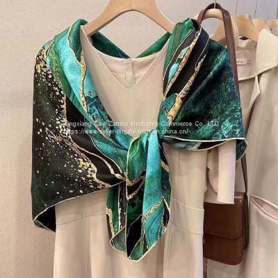 Oil Painting Flowers Silk Feels Soft Scarves Literature and Art Style High Quality 110*110CM photo-3