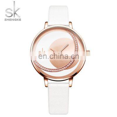 SHENGKE Dazzling Diamond Dial Good Quality Leather Band Steel Band Luxury Watches Ladies Dress Watch Japan Quartz Watches K0088L