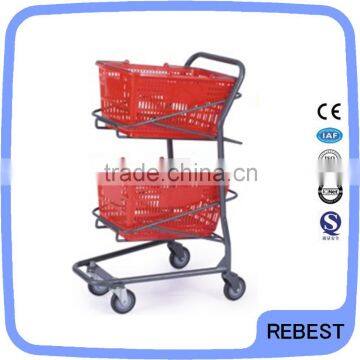 Two tiers durable double basket shopping cart