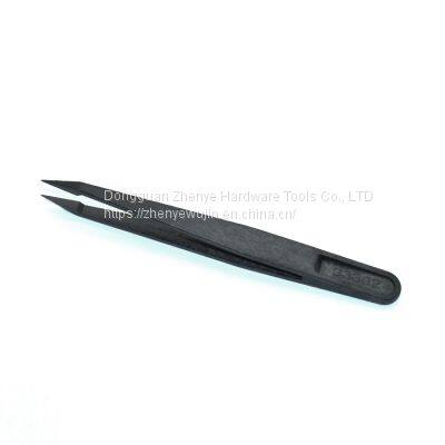Anti static tool black carbon fiber plastic tweezers 933 clip pointed flat elbow round head width maintenance special 93302