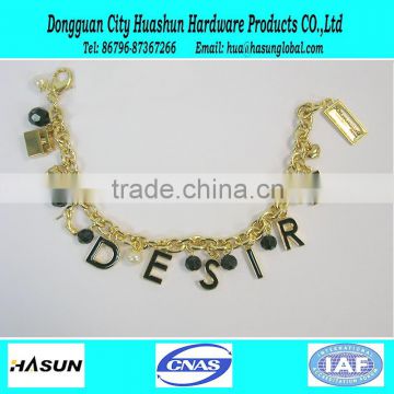 hot sale gold plating female charm bracelet with snap