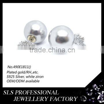 2015 Fashion Latest Design Simple and Generous Hot Sales 925 Silver Rhodium Plate Double Sides Pearl Earrings for Ladies photo-4