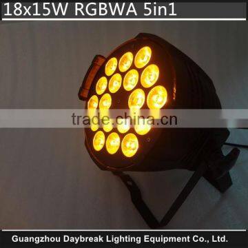 18x15 led par light RGBWA led 5in1 AC90-240v,5/9CH brightness led stage lighting DJ Club Show Party RGBW+A full color mixing